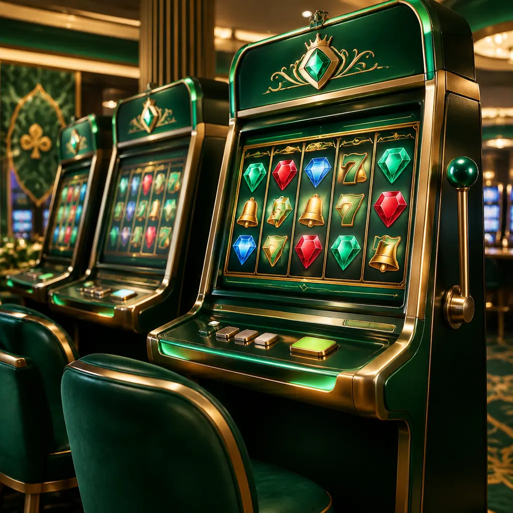 Kabinet slot bertema permata dalam ruang kasino jade