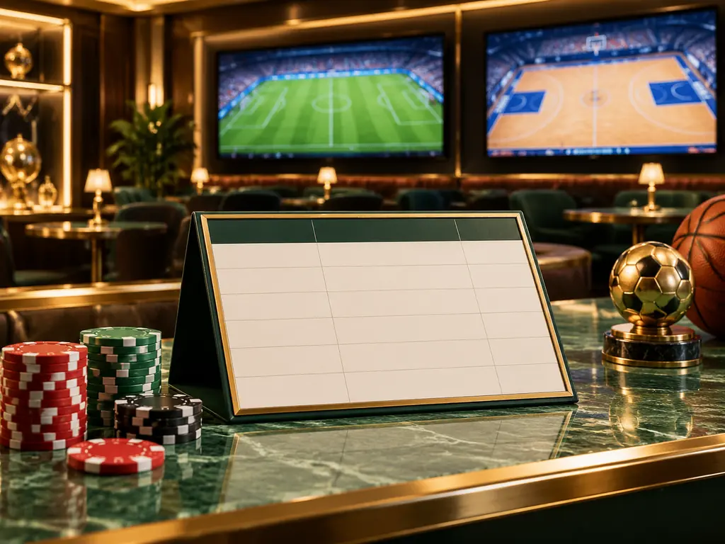 Papan jadwal kosong dengan layar sepak bola dan basket di kasino