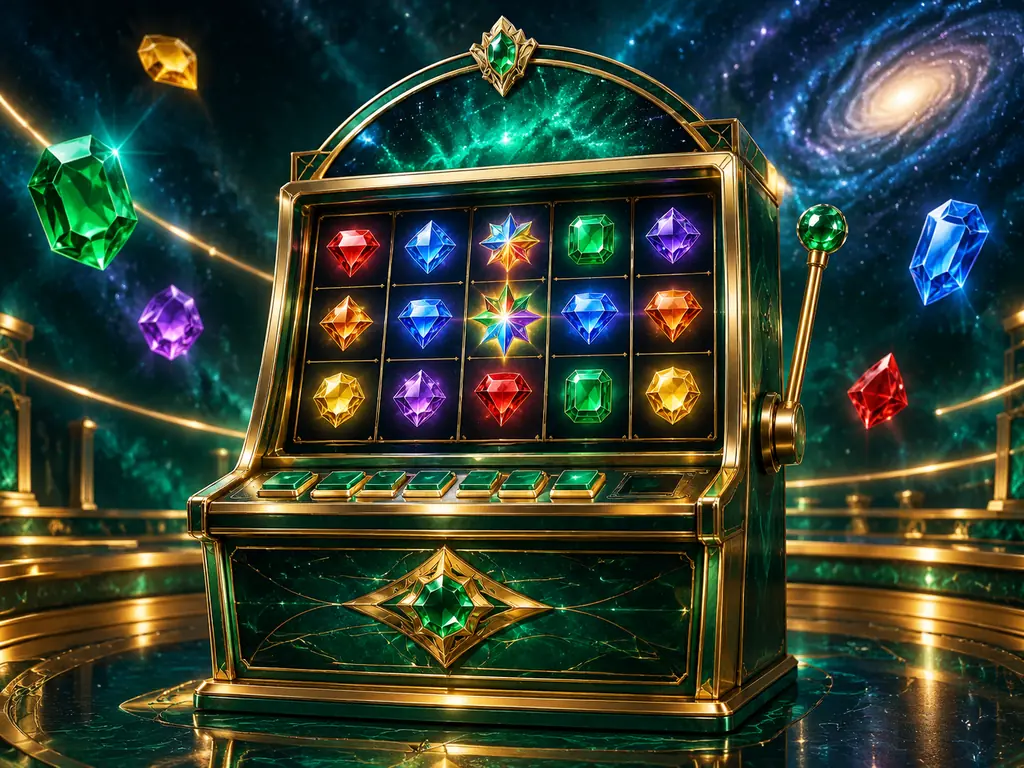 Ilustrasi kabinet slot bertema permata dan antariksa